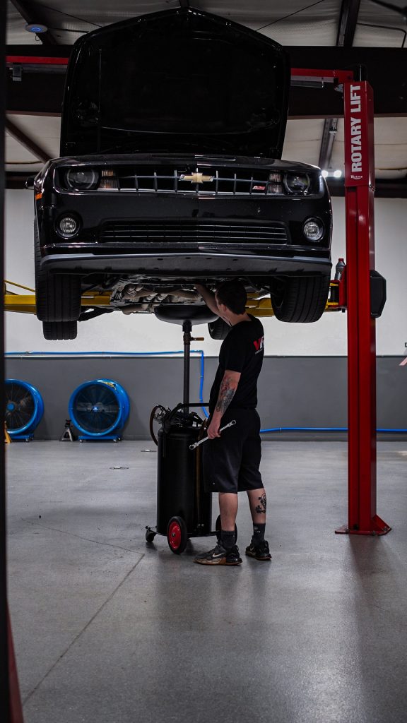Vengeance Racing Oil Change on Lift